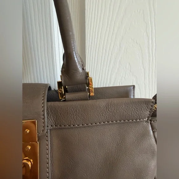Tory Burch Taupe Leather Satchel with Gold Clasp - Picture 6 of 16